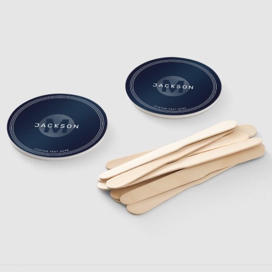 Navy blue modern, gepersonaliseerd monogram hand handwaaier (Niet-gemonteerd)