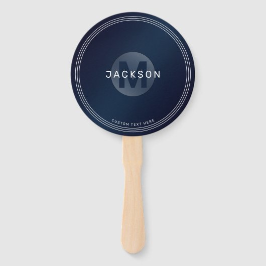Navy blue modern, gepersonaliseerd monogram hand handwaaier (Voorkant)