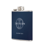 Navy blue modern, gepersonaliseerd monogram heupfles (Links)