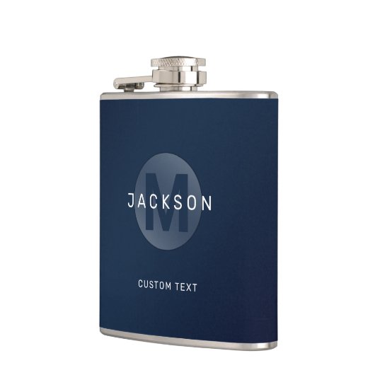 Navy blue modern, gepersonaliseerd monogram heupfles (Links)