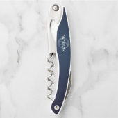 Navy blue modern, gepersonaliseerd monogram kurkentrekker (Voorkant)