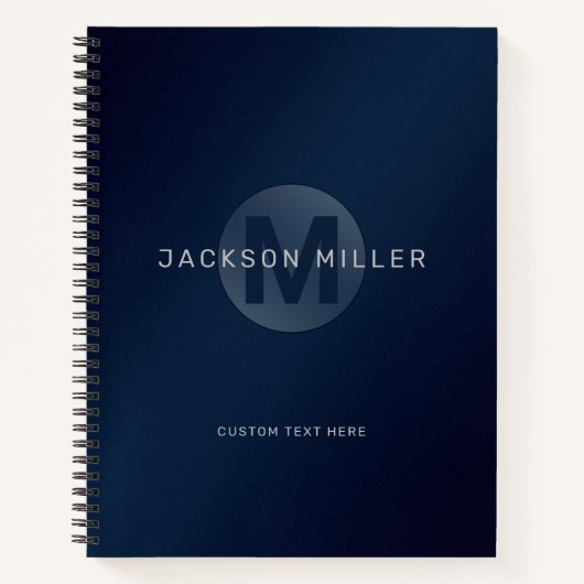 Navy blue modern, gepersonaliseerd monogram notitieboek (Voorkant)