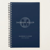 Navy blue modern, gepersonaliseerd monogram  planner (Voorkant)