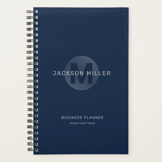 Navy blue modern, gepersonaliseerd monogram  planner (Voorkant)