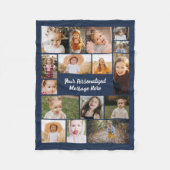 Navy Blue Modern Gepersonaliseerde 16 Fotocollage Fleece Deken (Voorkant)