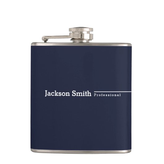 Navy blue modern gepersonaliseerde minimalistische heupfles (Voorkant)