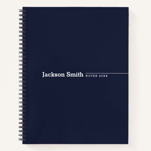 Navy blue modern gepersonaliseerde minimalistische notitieboek (Voorkant)