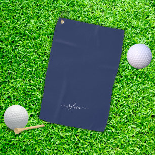 Navy Blue Modern Girly Monogram Naam Golfhanddoek
