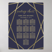 Navy Blue Modern Gold Diamond Seating Chart Poster (Voorkant)
