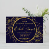 Navy Blue Modern Line Peony Toile Vrijgezellenfees Folie Uitnodiging (Staand Voorkant)