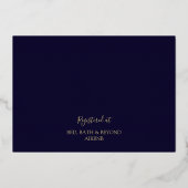 Navy Blue Modern Line Peony Toile Vrijgezellenfees Folie Uitnodiging (Achterkant)