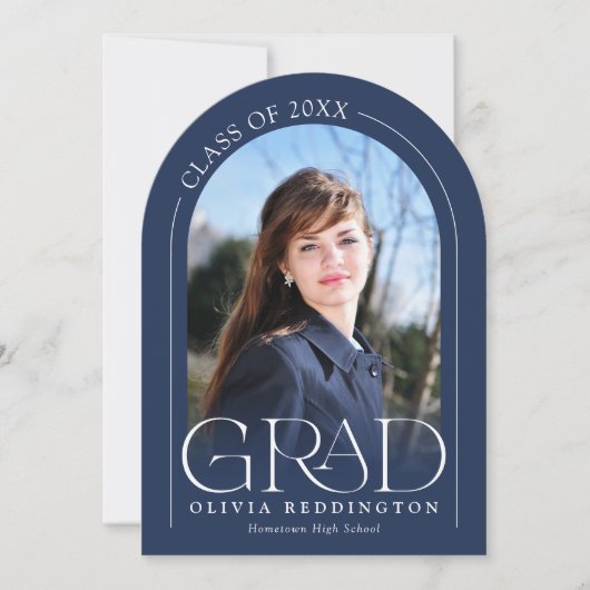 Navy Blue Modern Minimal Photo Arch Afstudeerder P Kaart (Voorkant)