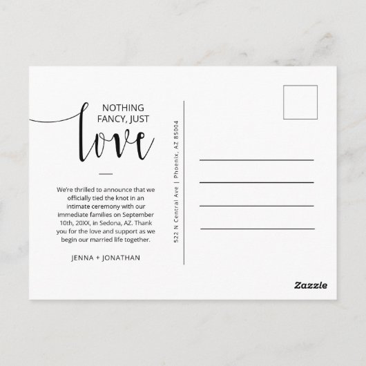 Navy Blue Modern Minimal Script Photo Elopement Briefkaart (Achterkant)