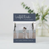 Navy Blue Modern Minimal Weddenschap Foto bedankt Briefkaart (Staand voorkant)