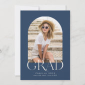 Navy Blue Modern Minimalist Arch Afstuderen Kaart (Voorkant)