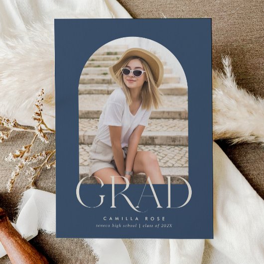 Navy Blue Modern Minimalist Arch Afstuderen Kaart