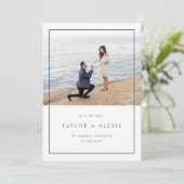 Navy Blue Modern Minimalist Lijst Foto Save The Date (Staand voorkant)
