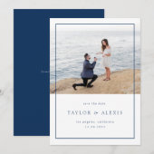 Navy Blue Modern Minimalist Lijst Foto Save The Date (Voorkant / Achterkant)
