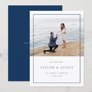Navy Blue Modern Minimalist Lijst Foto Save The Date