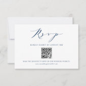 Navy Blue Modern Minimalist Script Wedding QR Code RSVP Kaartje (Voorkant)