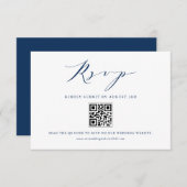 Navy Blue Modern Minimalist Script Wedding QR Code RSVP Kaartje (Voorkant / Achterkant)