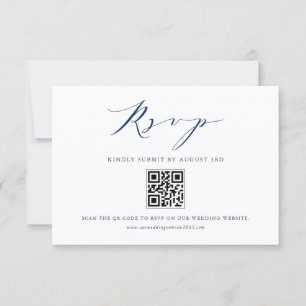 Navy Blue Modern Minimalist Script Wedding QR Code RSVP Kaartje