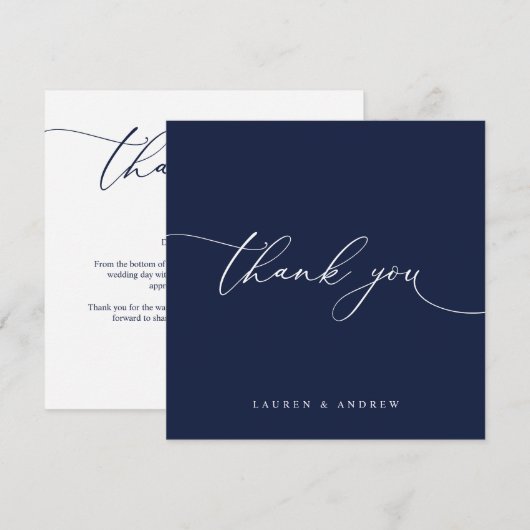 Navy Blue Modern Minimalist Weddenschap Hartelijk Bedankkaart (Voorkant / Achterkant)
