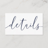 Navy Blue Modern Minimalist Wedding Details RSVP E Informatiekaartje (Achterkant)