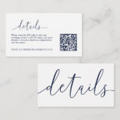 Navy Blue Modern Minimalist Wedding Details RSVP E Informatiekaartje (Voorkant / Achterkant)