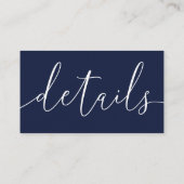 Navy Blue Modern Minimalist Wedding Details RSVP Informatiekaartje (Achterkant)