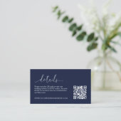 Navy Blue Modern Minimalist Wedding Details RSVP Informatiekaartje (Staand voorkant)