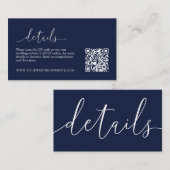 Navy Blue Modern Minimalist Wedding Details RSVP Informatiekaartje (Voorkant / Achterkant)