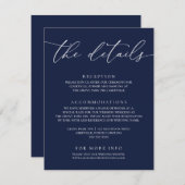 Navy Blue Modern Minimalist Wedding Enclosure Kaar Informatiekaartje (Voorkant / Achterkant)