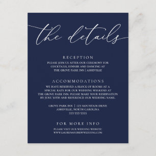 Navy Blue Modern Minimalist Wedding Enclosure Kaar Informatiekaartje