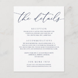 Navy Blue Modern Minimalist Wedding Informatiekaartje