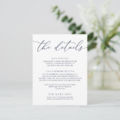 Navy Blue Modern Minimalist Wedding Informatiekaartje (Staand voorkant)