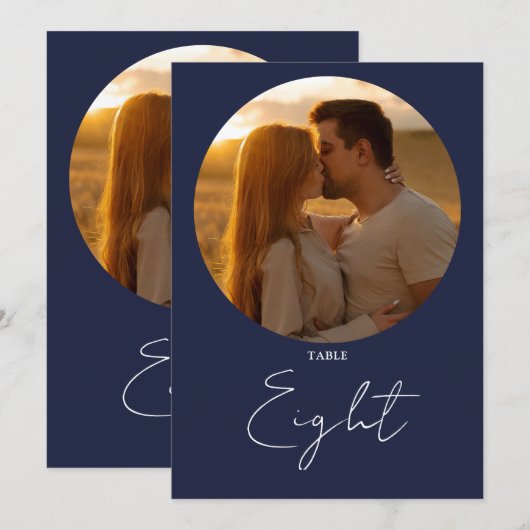 Navy Blue Modern Minimalistisch Script Tafelnummer (Voorkant / Achterkant)