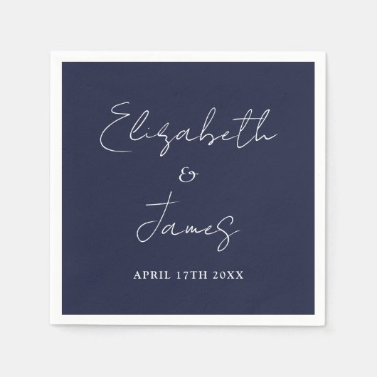 Navy Blue Modern Minimalistisch Script Wedding Servet (Voorkant)