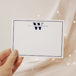 Navy Blue Modern Monogram Paar Stationery Notitiekaartje