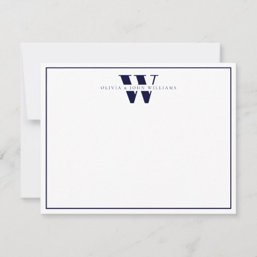 Navy Blue Modern Monogram Paar Stationery Notitiekaartje (Voorkant)