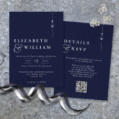 Navy Blue Modern Monogram Wedding QR-code Kaart
