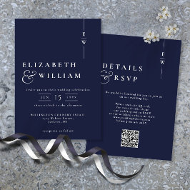 Navy Blue Modern Monogram Wedding QR-code Kaart