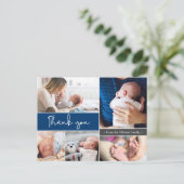 Navy Blue Modern Multi-Photo Bedankt voor je scrip Briefkaart (Staand voorkant)
