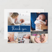 Navy Blue Modern Multi-Photo Bedankt voor je scrip Briefkaart (Voorkant / Achterkant)