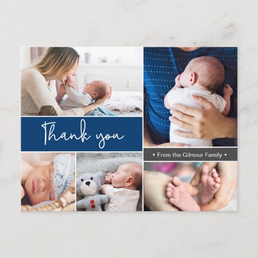 Navy Blue Modern Multi-Photo Bedankt voor je scrip Briefkaart (Voorkant)