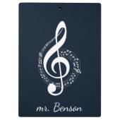 Navy Blue Modern Muzieknoten gepersonaliseerd Klembord (Achterkant)