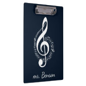 Navy Blue Modern Muzieknoten gepersonaliseerd Klembord (Rechts)