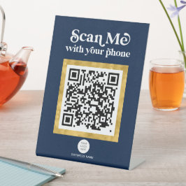 Navy BLue Modern Networking QR-code Reclamebord Met Voetstuk