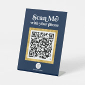 Navy BLue Modern Networking QR-code Reclamebord Met Voetstuk (Voorkant)