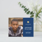 Navy Blue Modern Photo Afstuderen Briefkaart (Staand voorkant)